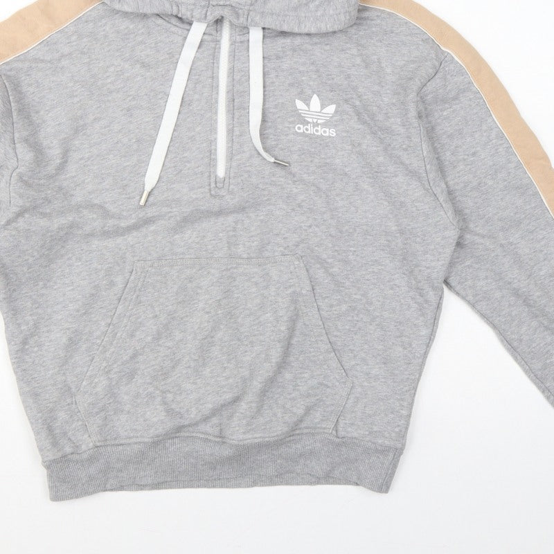 Adidas Women Grey Beige Logo Pullover Hoodie UK 12
