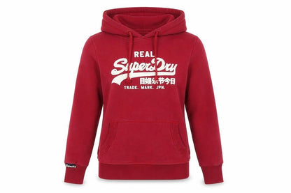 Superdry Women’s Red Logo Pullover Hoodie Size L Cotton Blend
