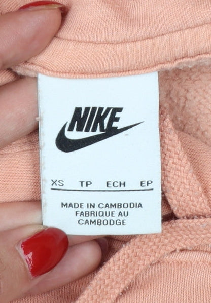 Nike Women Pink XS Pullover Hoodie Logo Kangaroo Pocket Raglan