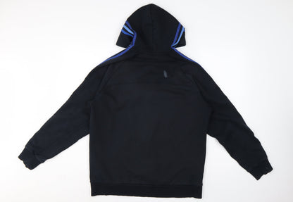 Adidas Men Black L Full Zip Hoodie Blue Striped Logo Sports