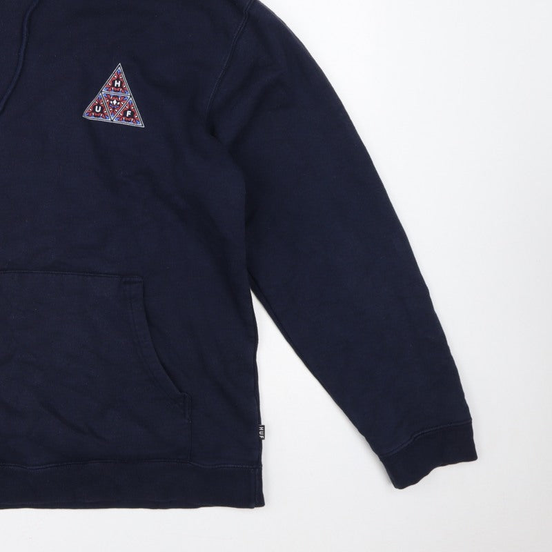 HUF Men’s Blue L Pullover Hoodie Graphic Logo Fleece