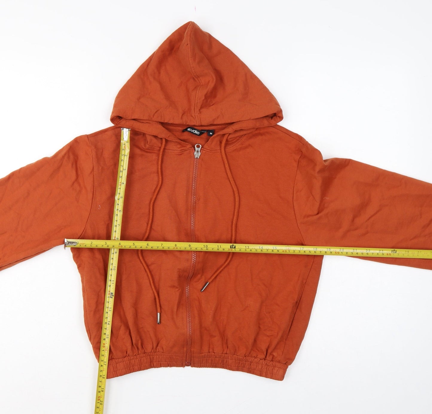 Zudio Women’s Orange M Full Zip Hooded Cotton Graphic Hoodie