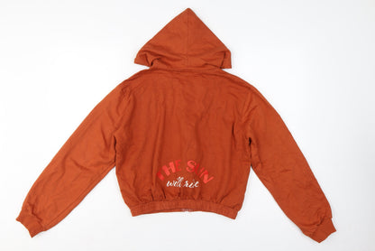 Zudio Women’s Orange M Full Zip Hooded Cotton Graphic Hoodie