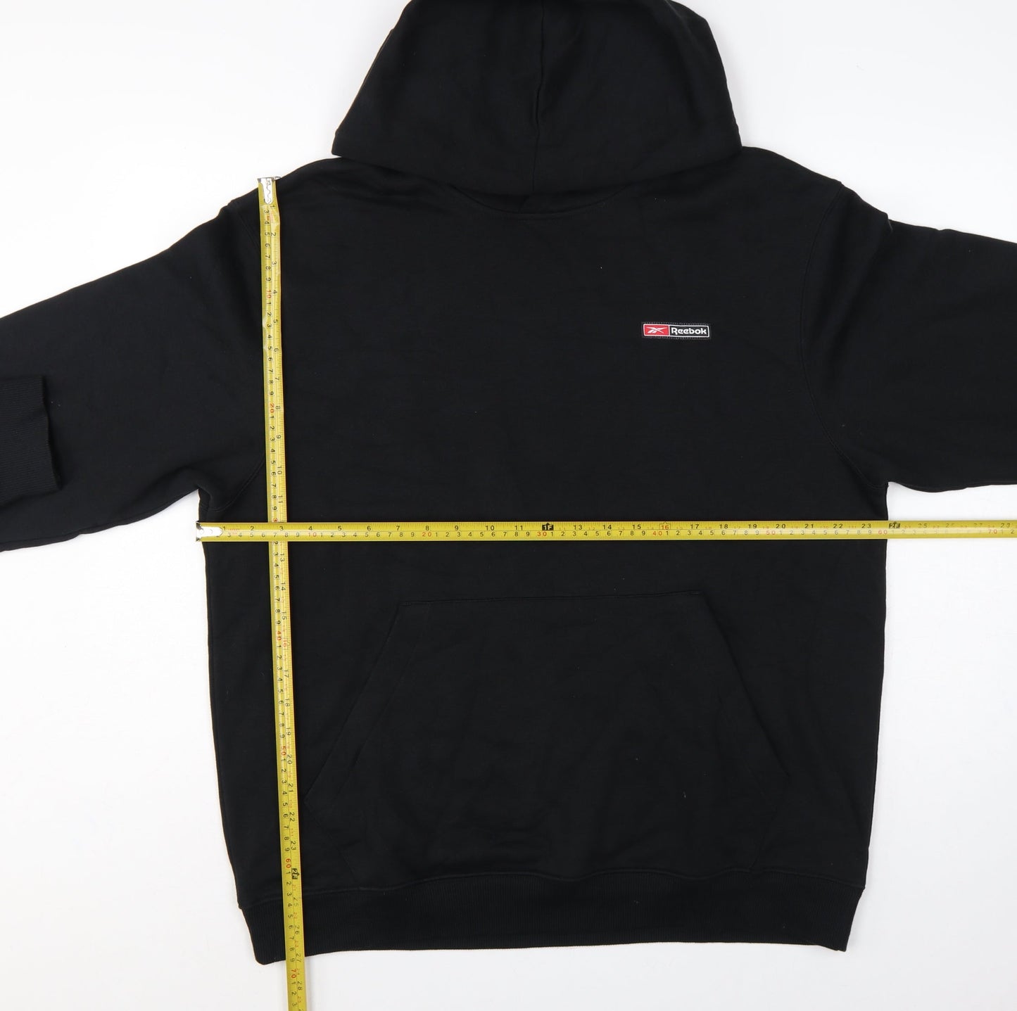 Reebok Men’s Black L Pullover Hoodie Logo Sports Kangaroo Pocket