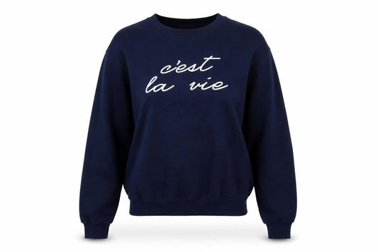 Oasis Women’s Blue S C’est La Vie Graphic Pullover Sweatshirt