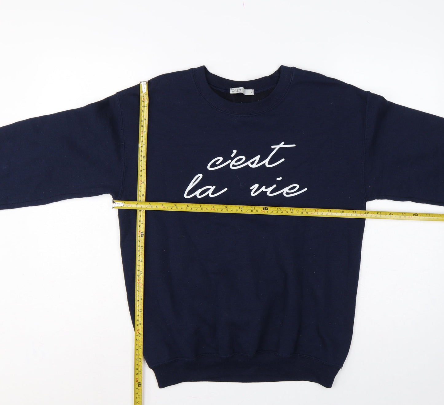 Oasis Women’s Blue S C’est La Vie Graphic Pullover Sweatshirt