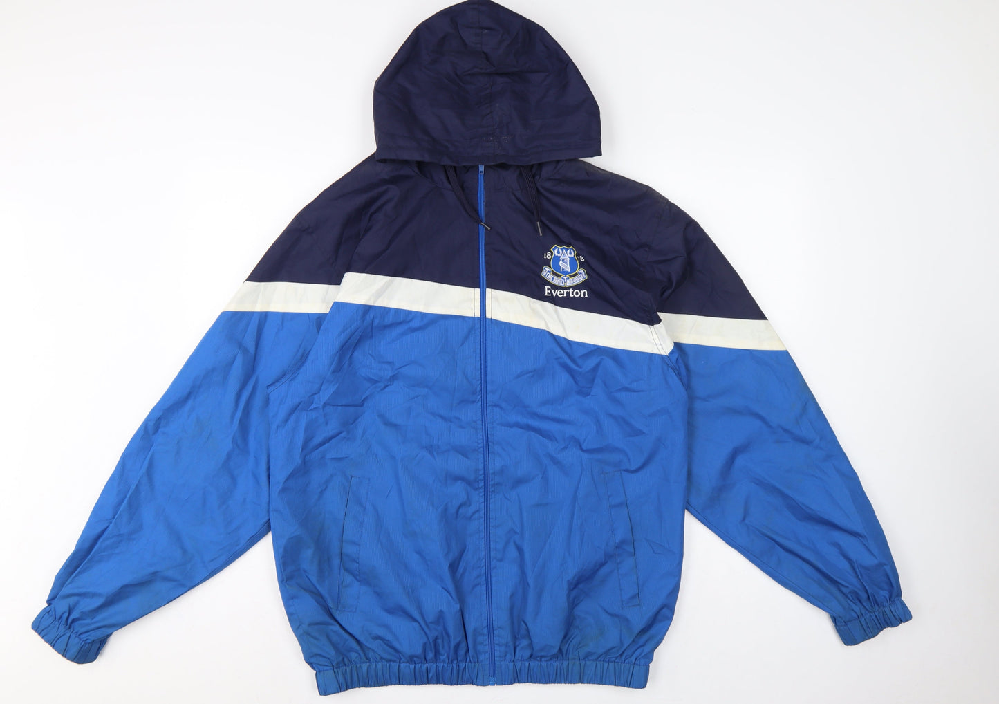 Everton FC Mens Blue M Hooded Full Zip Football Windbreaker Jacket
