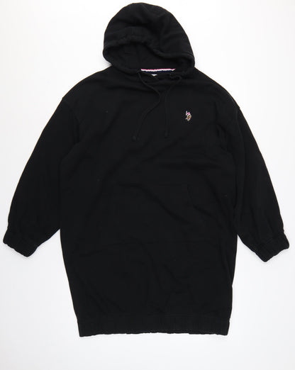 U.S. Polo Assn. Women Black M Hooded Jumper Dress Logo Pocket