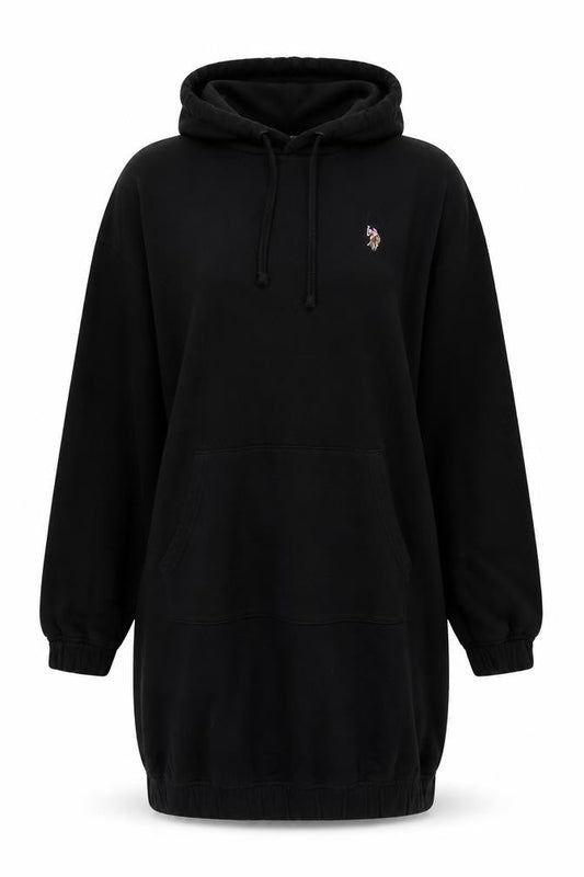 U.S. Polo Assn. Women Black M Hooded Jumper Dress Logo Pocket