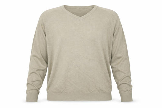 Marks and Spencer Men's Beige XL Ramie V-Neck Lightweight Pullover Jumper