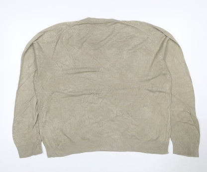 Marks and Spencer Men's Beige XL Ramie V-Neck Lightweight Pullover Jumper