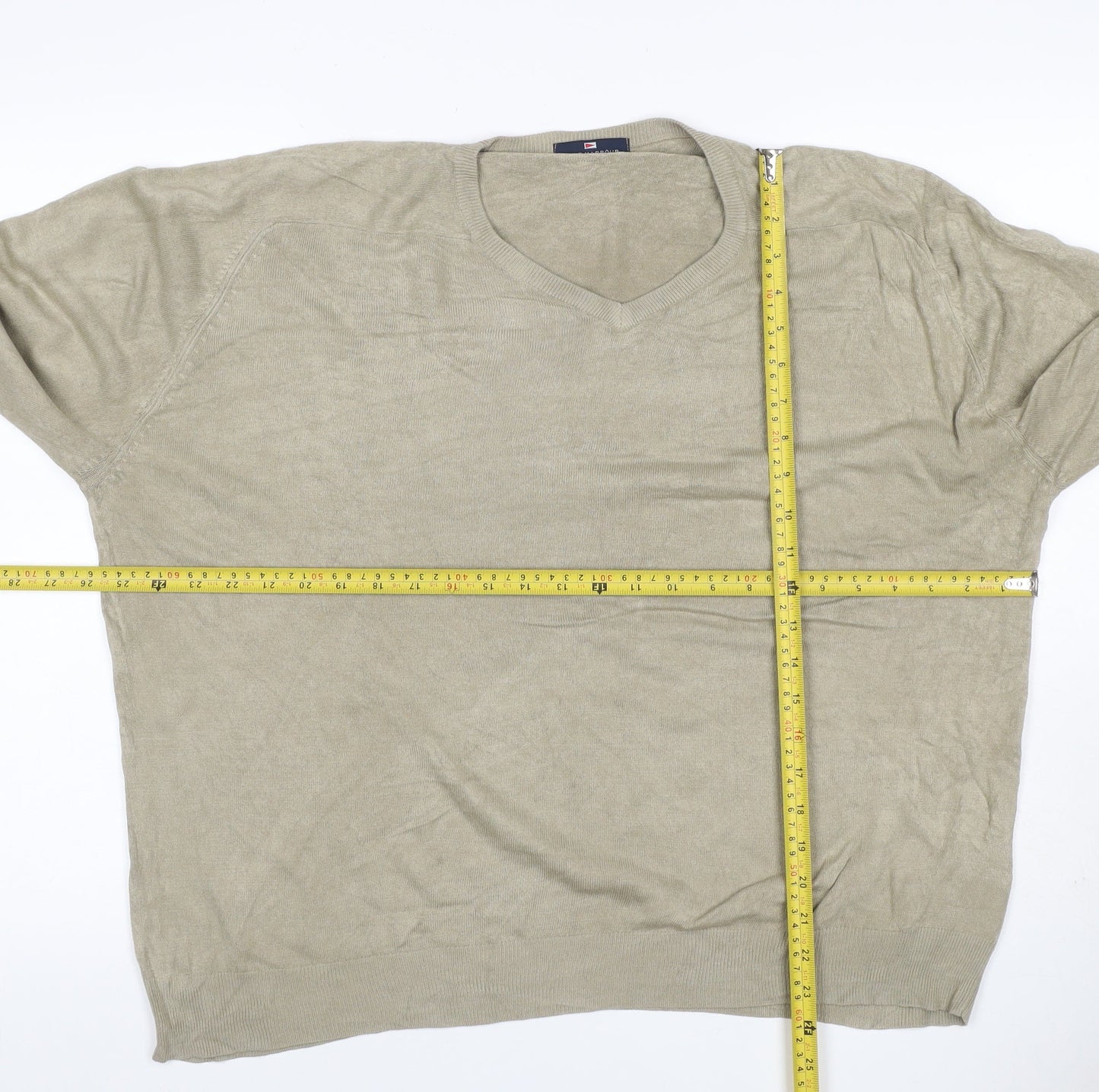 Marks and Spencer Men's Beige XL Ramie V-Neck Lightweight Pullover Jumper