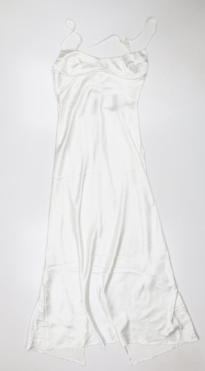 Zara Women White S Long Satin Halter Backless Slip Dress
