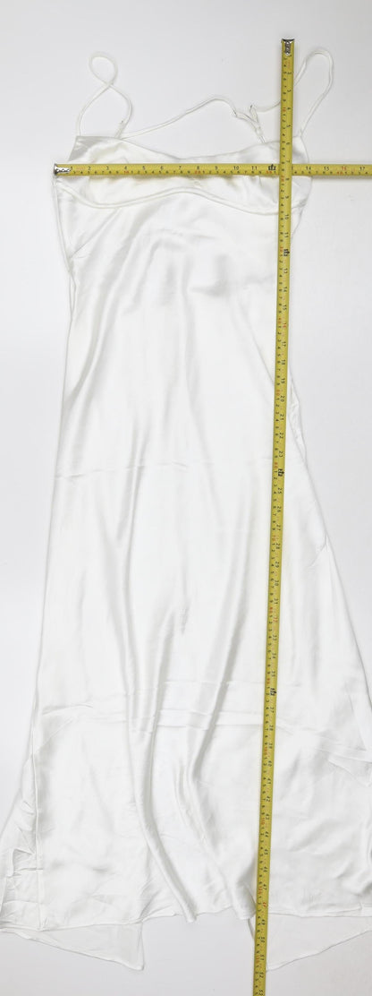 Zara Women White S Long Satin Halter Backless Slip Dress