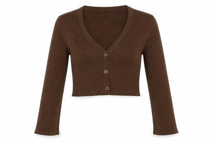 Pull&Bear Women’s Brown Rib Knit V-Neck Button Cardigan Size S