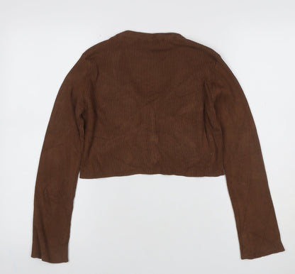Pull&Bear Women’s Brown Rib Knit V-Neck Button Cardigan Size S