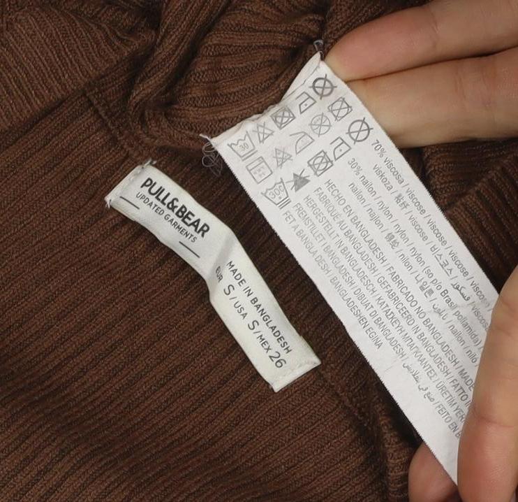 Pull&Bear Women’s Brown Rib Knit V-Neck Button Cardigan Size S