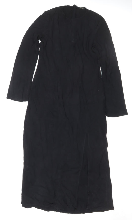 Massimo Dutti Women Black L Midi Sheath Long Sleeve Dress