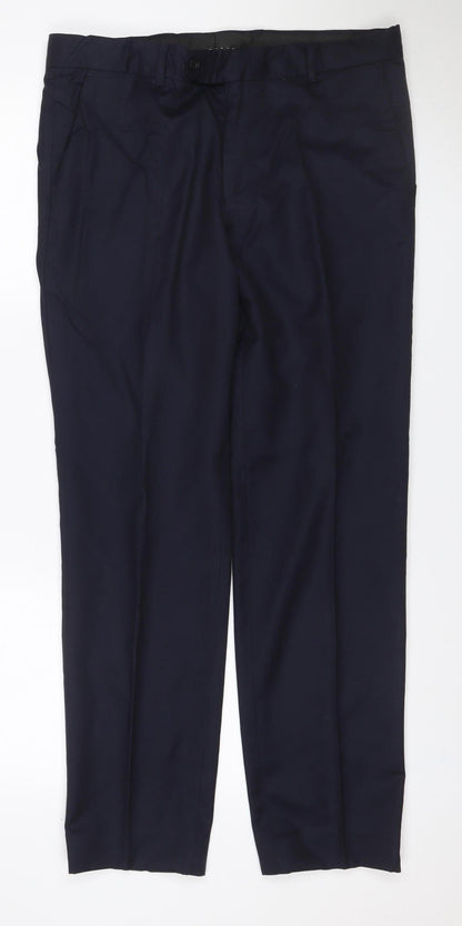 Alfred Brown Mens Blue 34R Wool Leonard Jay Dress Trousers