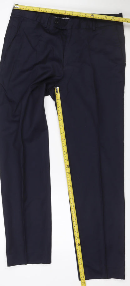 Alfred Brown Mens Blue 34R Wool Leonard Jay Dress Trousers
