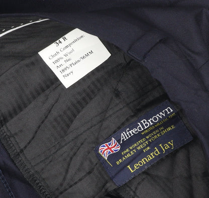 Alfred Brown Mens Blue 34R Wool Leonard Jay Dress Trousers
