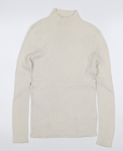 Marks and Spencer Women's Ivory Size 8 Ribbed Roll Neck Jumper