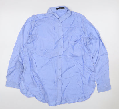 Mango Women Blue M Viscose Long Sleeve Collared Button-Up Shirt