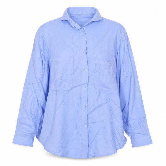 Mango Women Blue M Viscose Long Sleeve Collared Button-Up Shirt