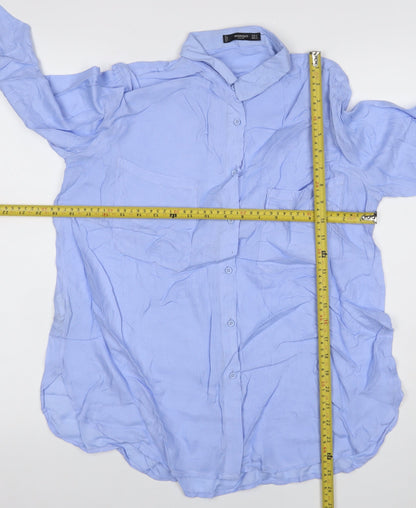 Mango Women Blue M Viscose Long Sleeve Collared Button-Up Shirt
