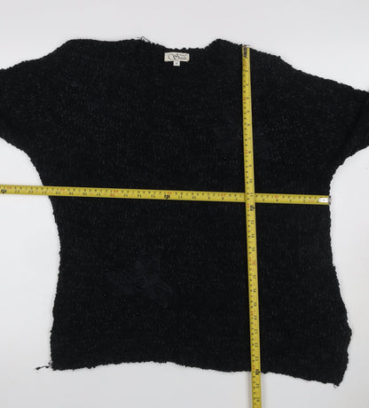 Anne Smith Women Black M Floral Beaded Long Sleeve Knit Jumper