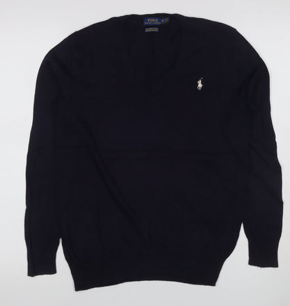 Polo Ralph Lauren Women’s Black XS V-Neck Cotton Knit Jumper