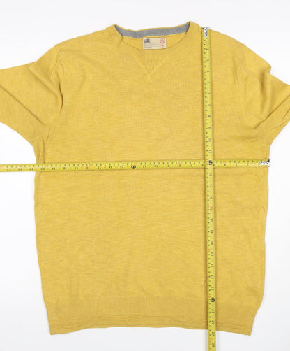 M&S Men Yellow M Cotton Crew Neck Lightweight Pullover Jumper