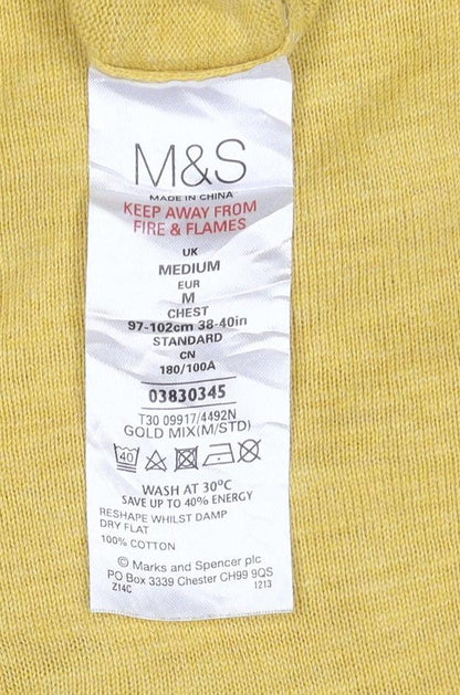 M&S Men Yellow M Cotton Crew Neck Lightweight Pullover Jumper