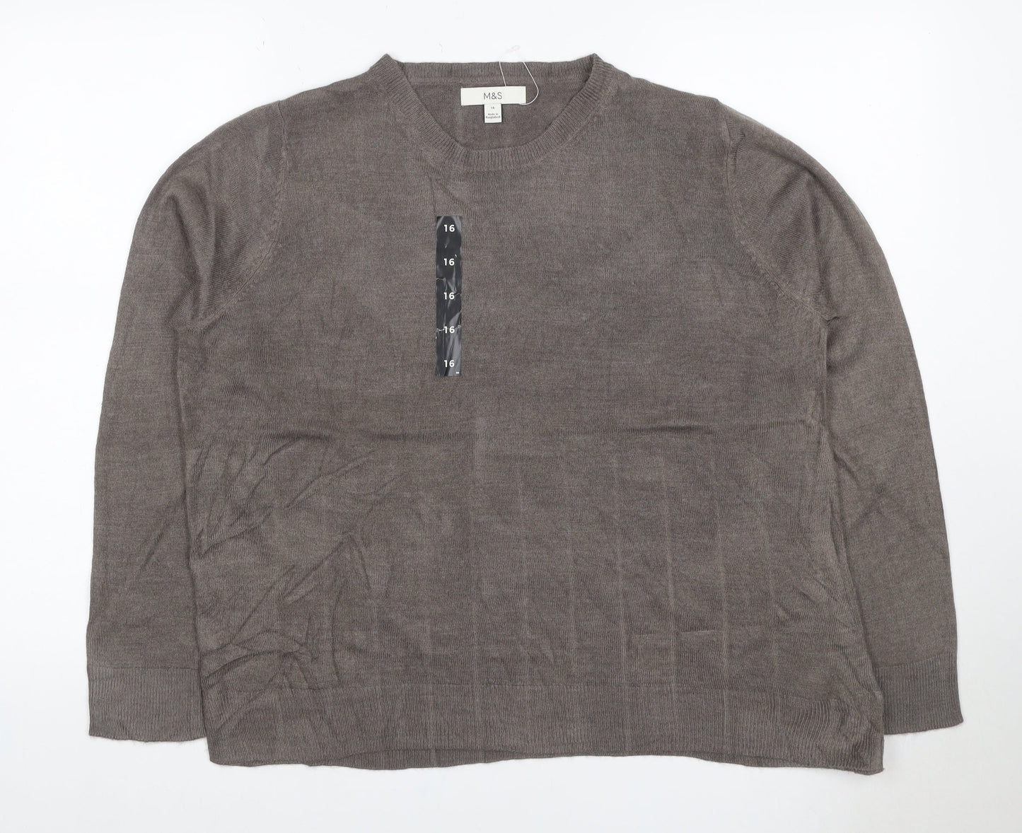 Marks and Spencer Womens Brown Size 16 Cashmere Crew Neck Jumper