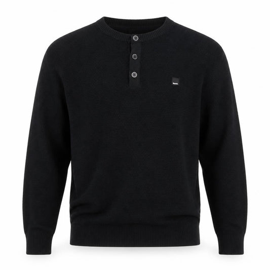 Bench Men’s Black M Henley Cotton Blend Knit Jumper Logo