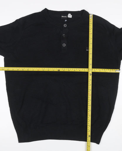 Bench Men’s Black M Henley Cotton Blend Knit Jumper Logo