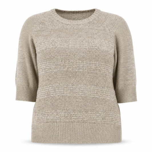 Front view of Savoir Women’s Beige UK 18 Textured Knit Crew Neck jumper