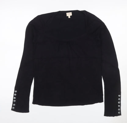 Whistles Women Black UK 10 Scoop Neck Cotton Blend Button Cuff Jumper