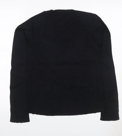 Whistles Women Black UK 10 Scoop Neck Cotton Blend Button Cuff Jumper