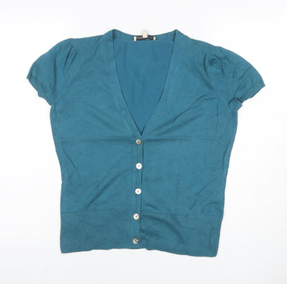 Laura Ashley Women’s Blue UK 12 V-Neck Short Sleeve Button Cardigan