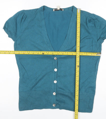 Laura Ashley Women’s Blue UK 12 V-Neck Short Sleeve Button Cardigan
