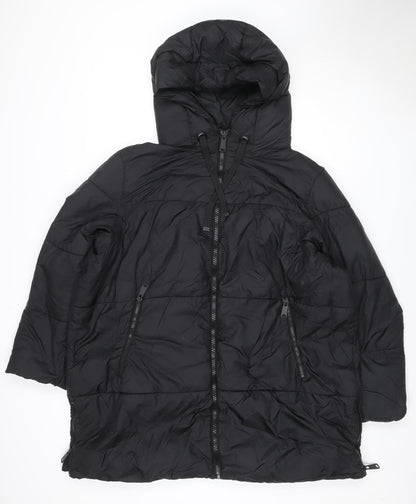 Primark Women Black L Hooded Puffer Jacket Quilted Zip Pockets