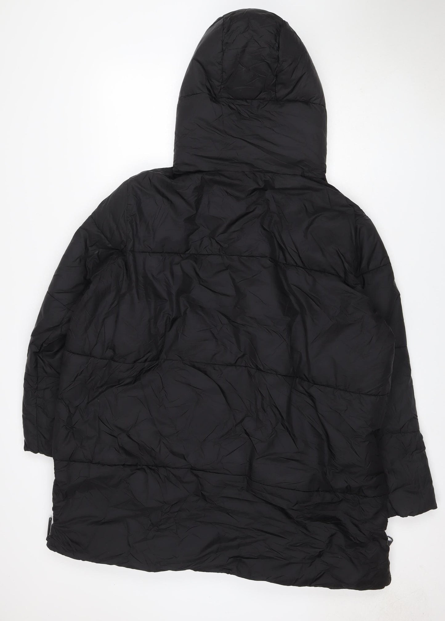 Primark Women Black L Hooded Puffer Jacket Quilted Zip Pockets