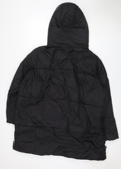 Primark Women Black L Hooded Puffer Jacket Quilted Zip Pockets