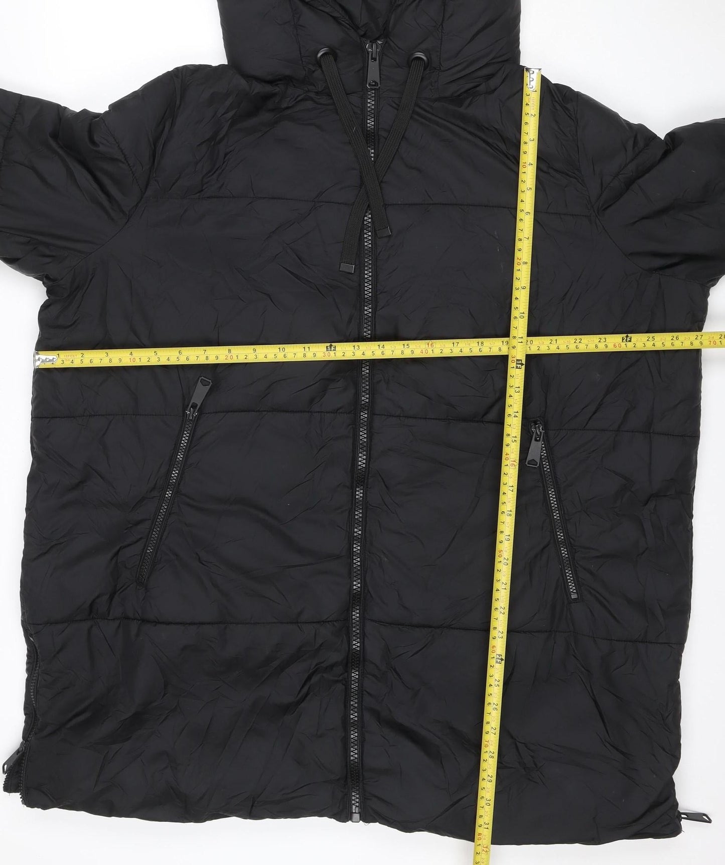 Primark Women Black L Hooded Puffer Jacket Quilted Zip Pockets
