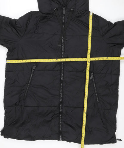 Primark Women Black L Hooded Puffer Jacket Quilted Zip Pockets