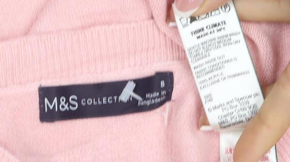 Marks and Spencer Women Pink Cashmere Crew Neck Jumper Size 8