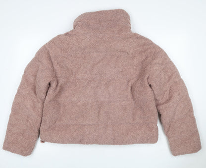 Primark Women Pink Teddy Fleece Jacket UK 12 M Full Zip Pockets