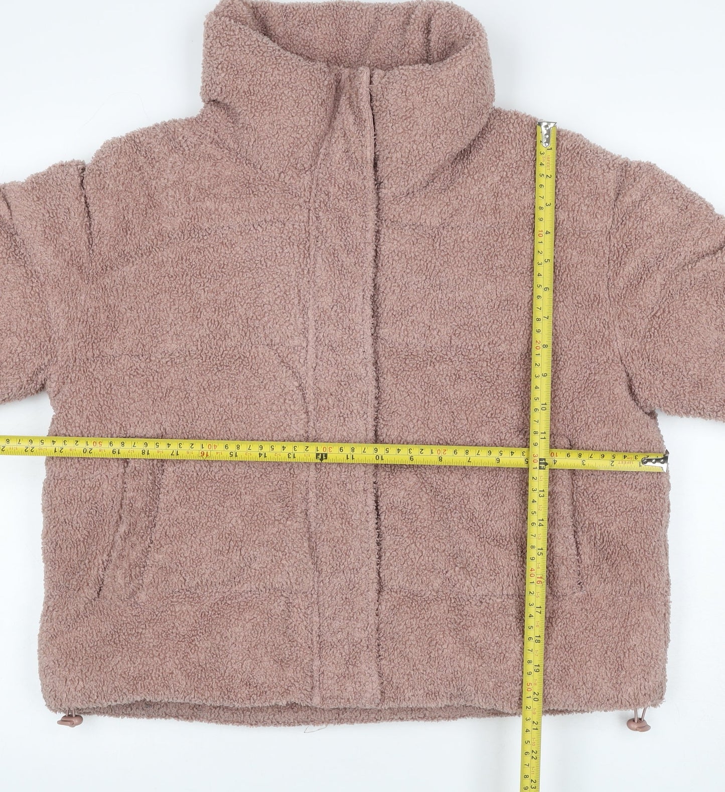 Primark Women Pink Teddy Fleece Jacket UK 12 M Full Zip Pockets
