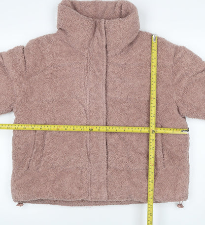 Primark Women Pink Teddy Fleece Jacket UK 12 M Full Zip Pockets
